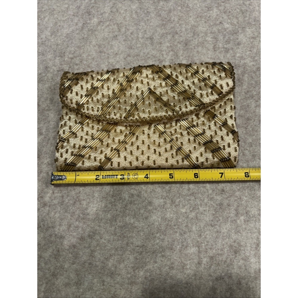 Vintage Clutch Gold Bead Sequin‎ Hand Made Hong Kong Envelope Satin Lined Pretty - Picture 4 of 6